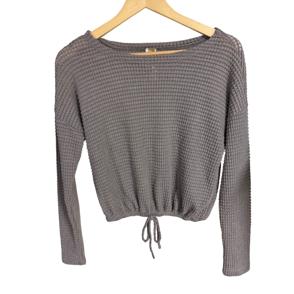 Scotty Taupe Waffle Knit Drawstring Hem Long Sleeve Top Small